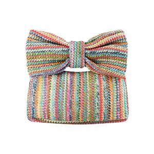 Bow Straw Clutch Purses Summer Woven Rattan Handbags Wicker Beach ^_^